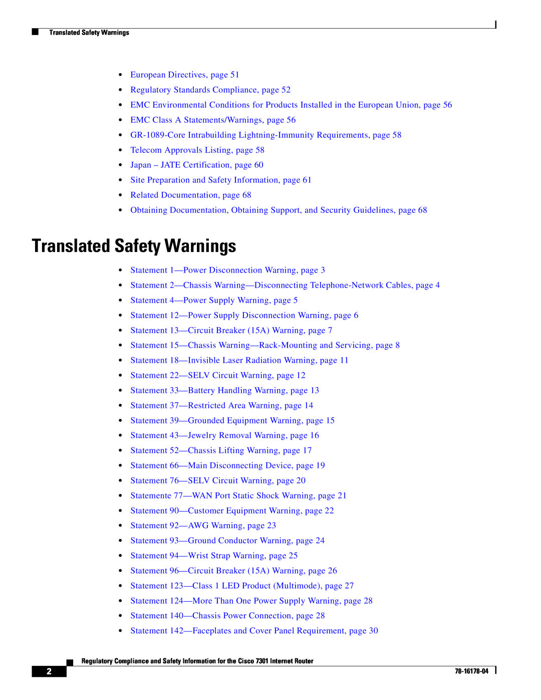 Cisco Systems CISCO7301 manual Translated Safety Warnings 
