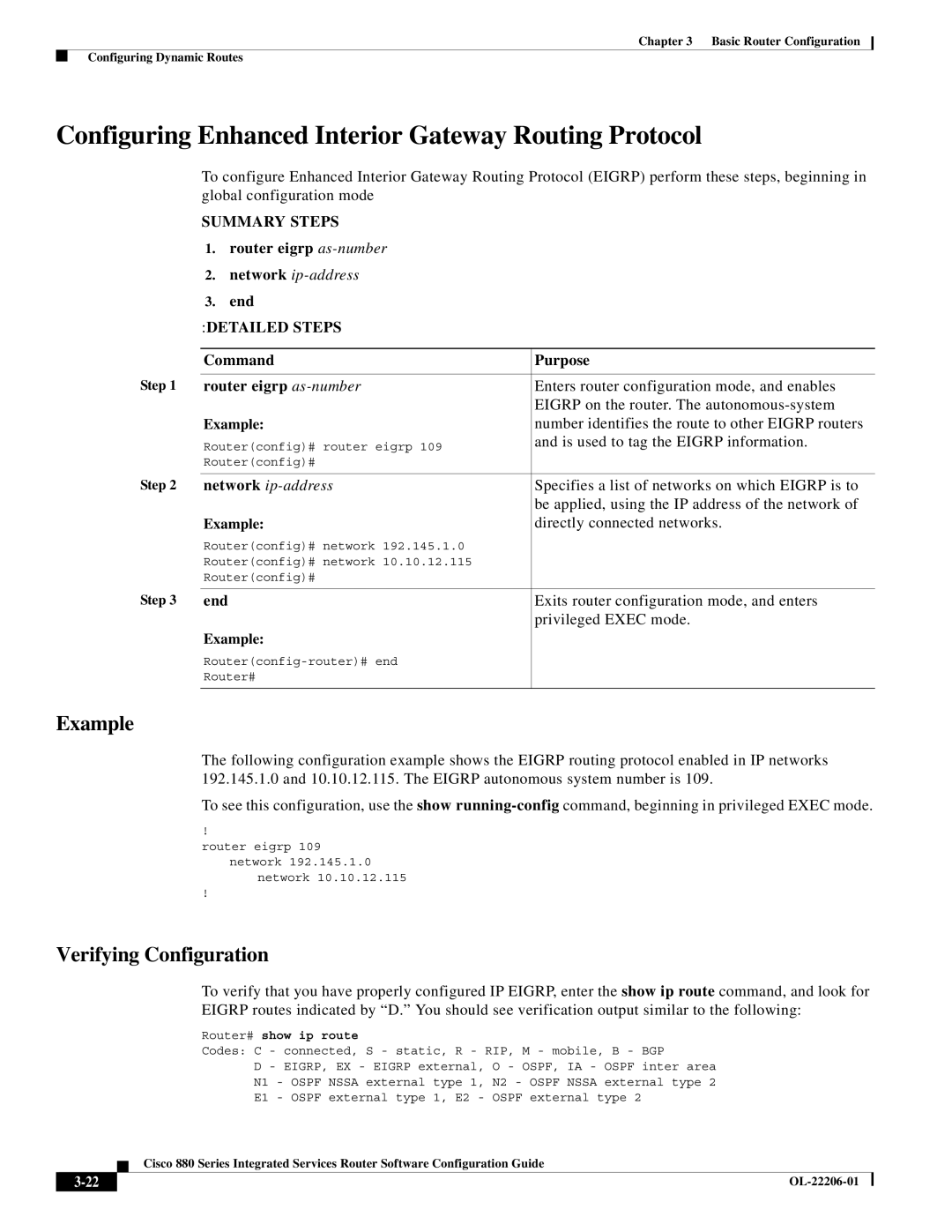 Cisco Systems CISCO881SECK9 manual Configuring Enhanced Interior Gateway Routing Protocol, Router eigrp as-number 