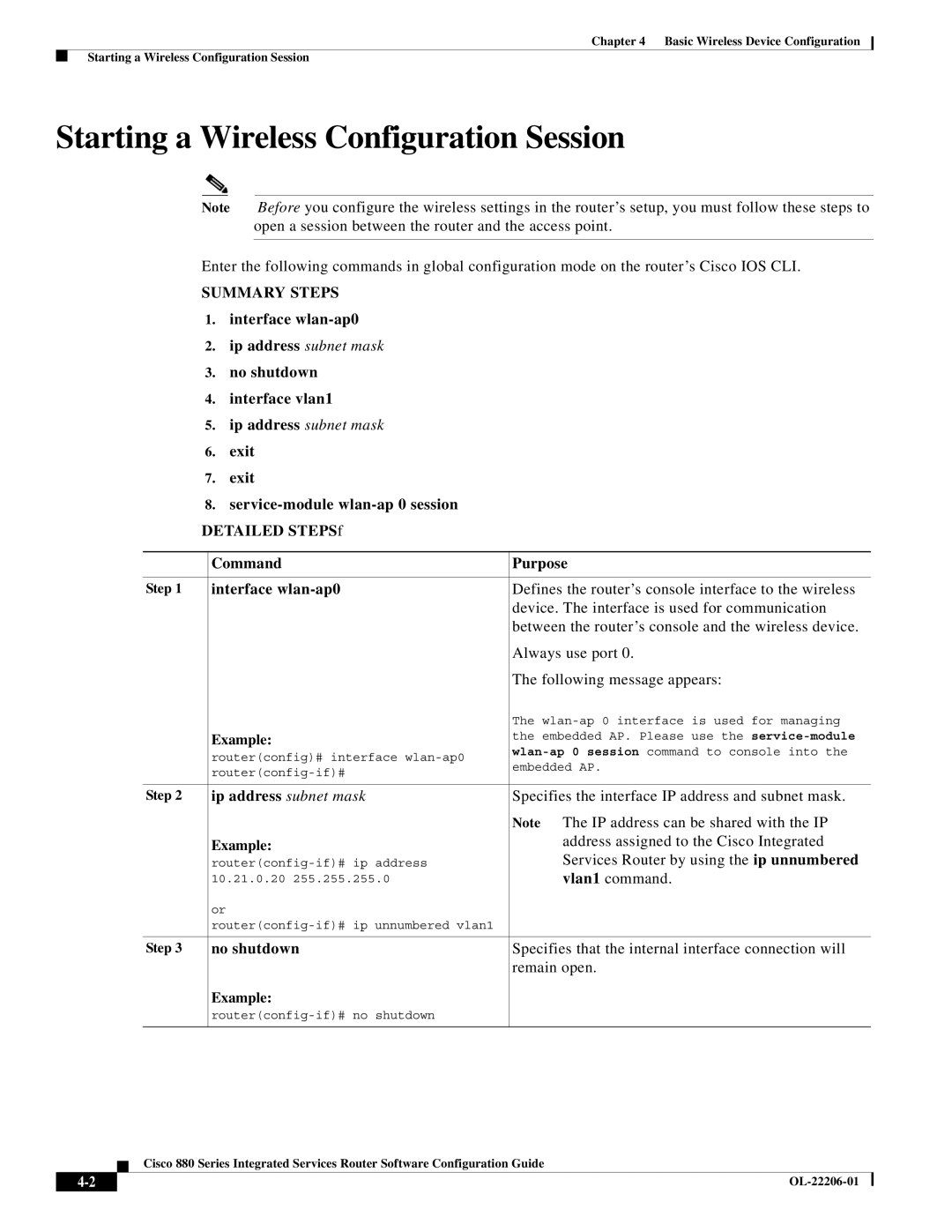 Cisco Systems CISCO881SECK9 manual Starting a Wireless Configuration Session, Interface wlan-ap0 