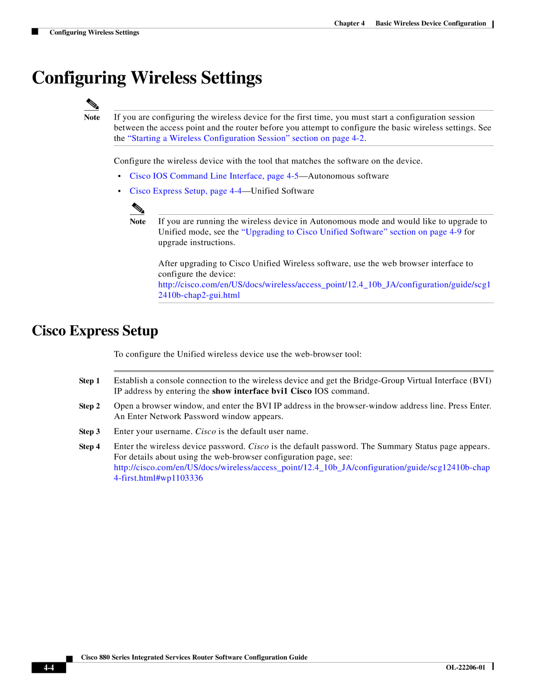 Cisco Systems CISCO881SECK9 manual Configuring Wireless Settings, Cisco Express Setup 