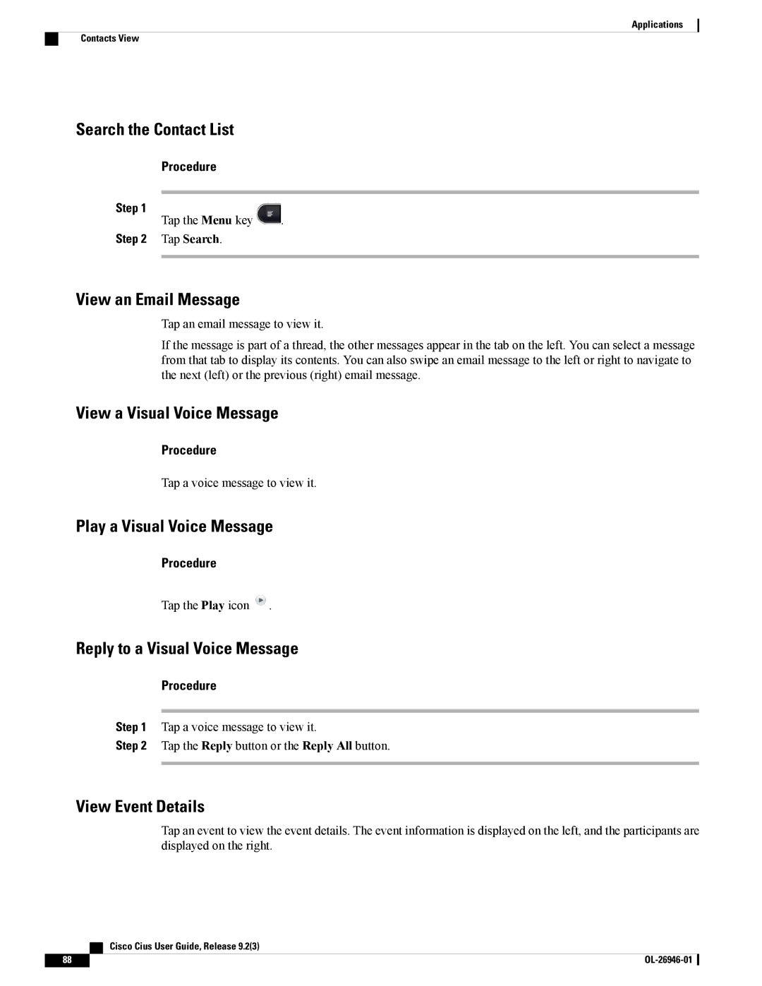 Cisco Systems CiscoCius Search the Contact List, View an Email Message, View a Visual Voice Message, View Event Details 