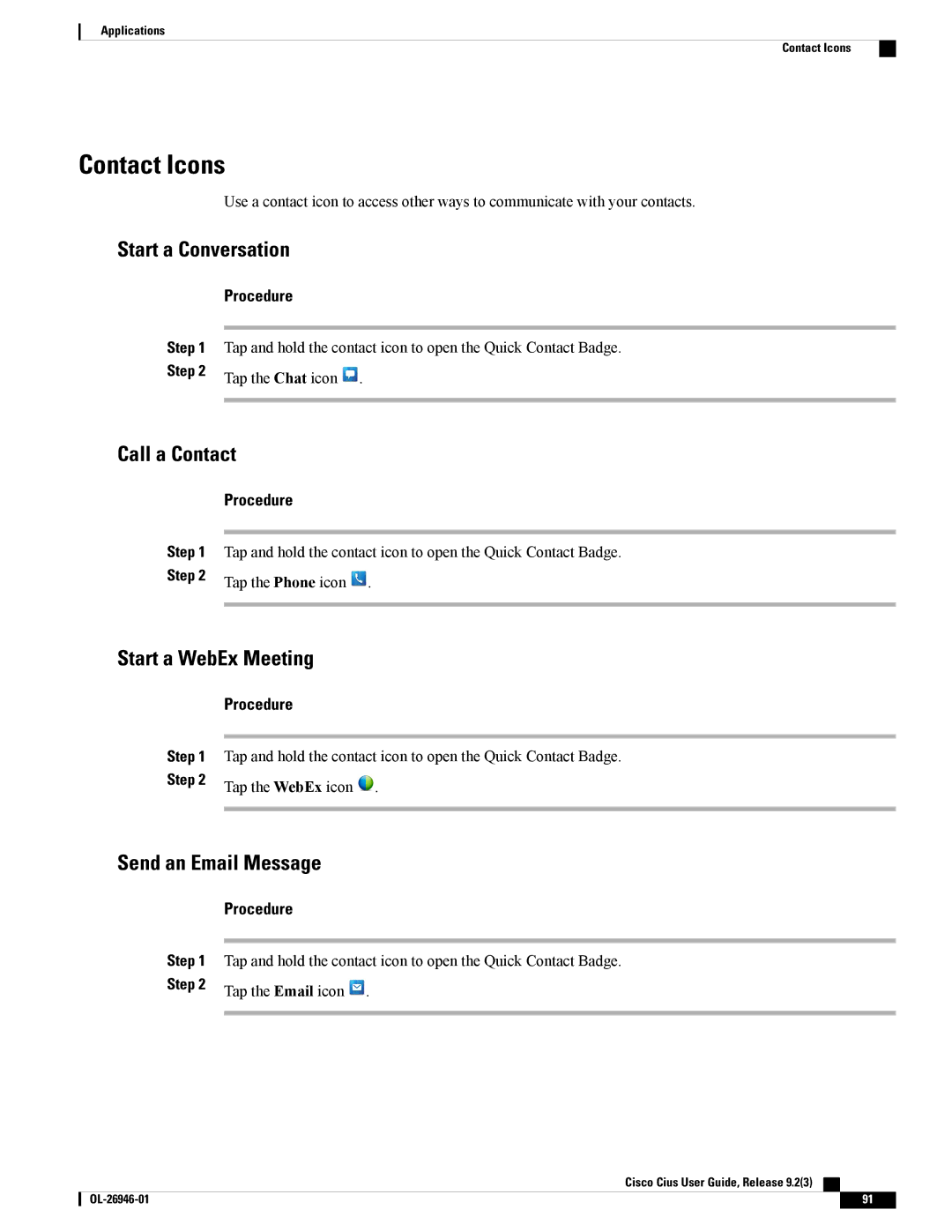 Cisco Systems CiscoCius manual Contact Icons 