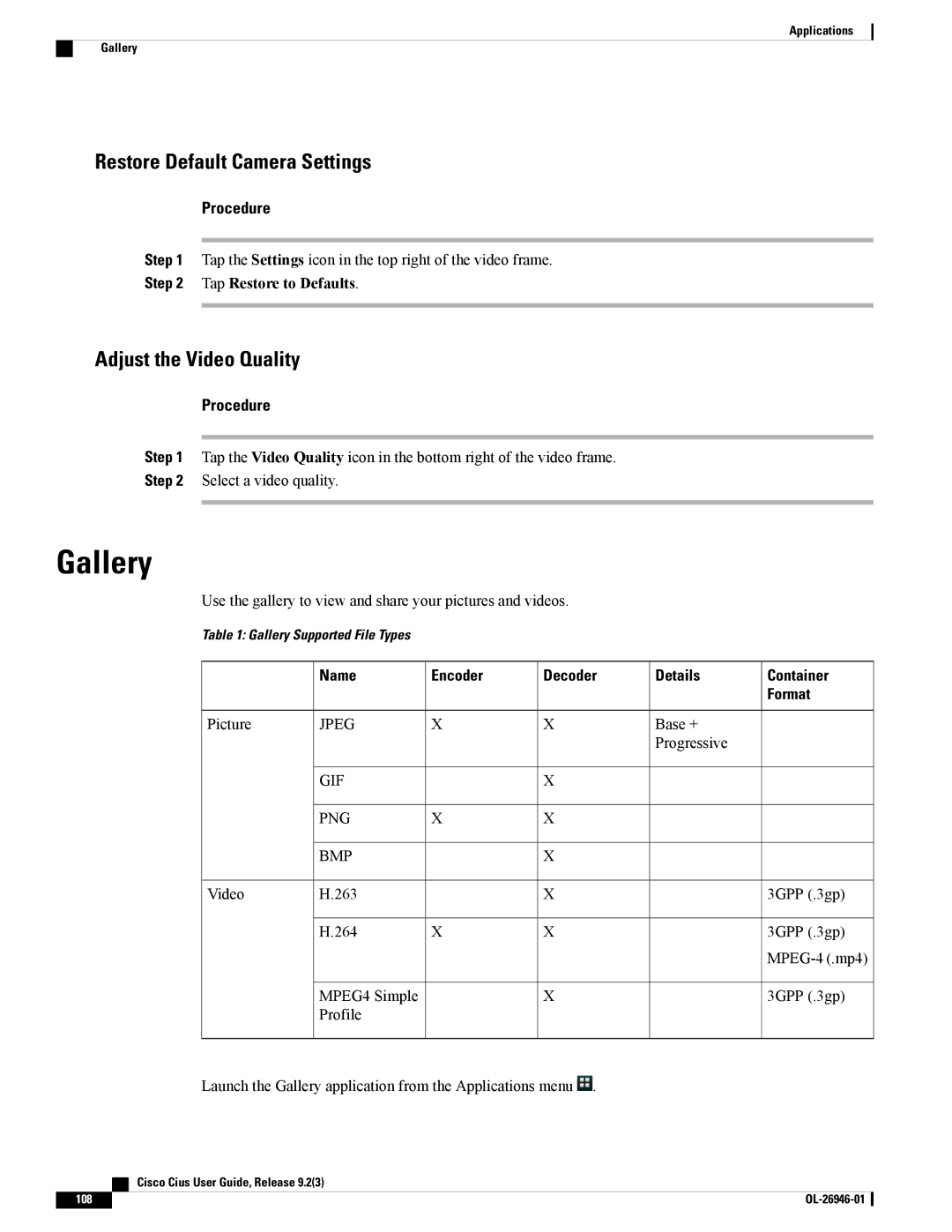 Cisco Systems CiscoCius manual Gallery, Adjust the Video Quality 