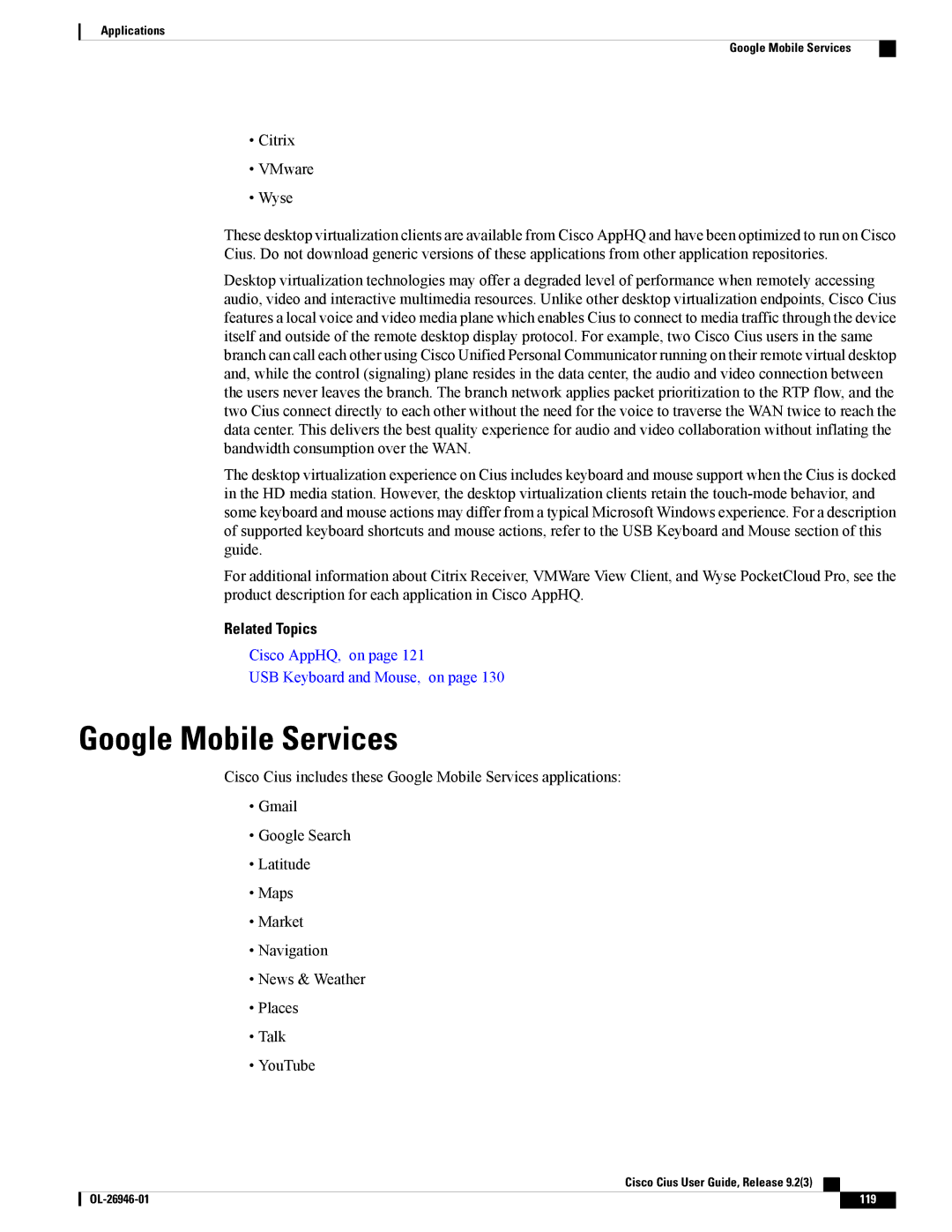 Cisco Systems CiscoCius manual Google Mobile Services 