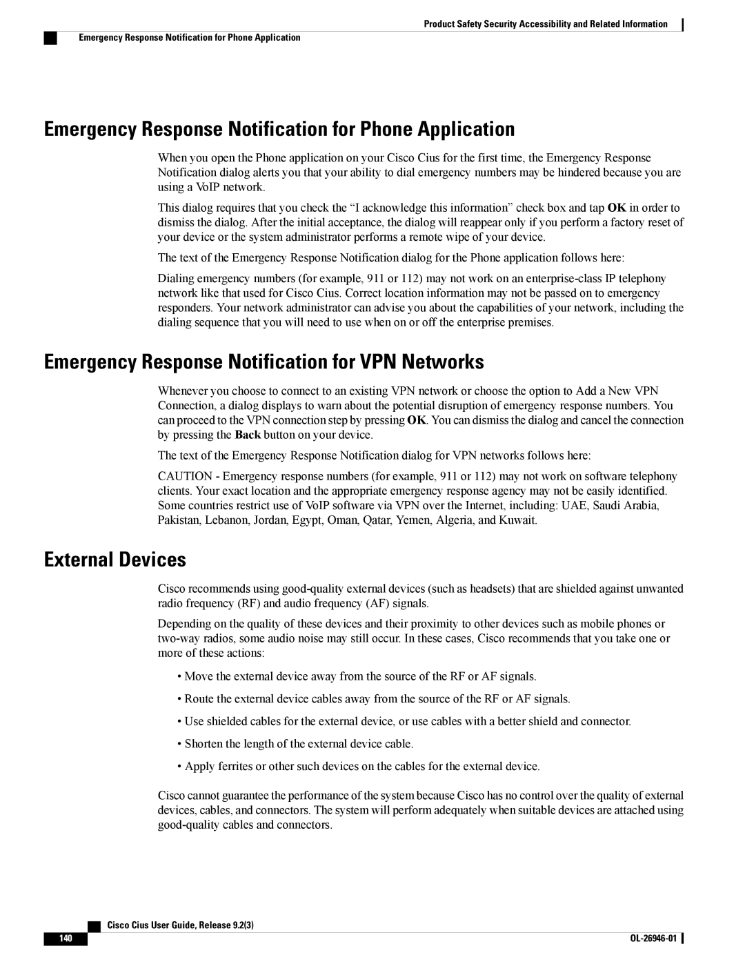 Cisco Systems CiscoCius manual Emergency Response Notification for Phone Application, External Devices 