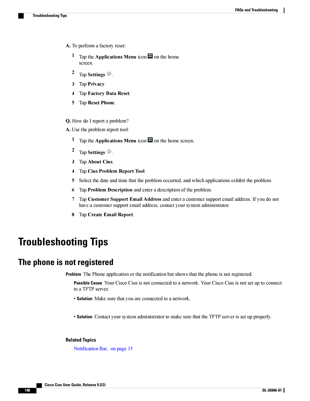 Cisco Systems CiscoCius manual Troubleshooting Tips, Phone is not registered 