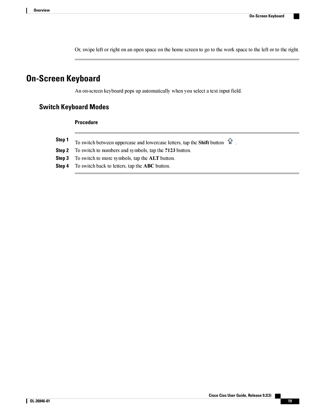 Cisco Systems CiscoCius manual On-Screen Keyboard, Switch Keyboard Modes 