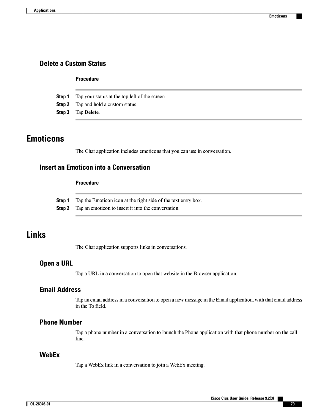 Cisco Systems CiscoCius manual Emoticons, Links 