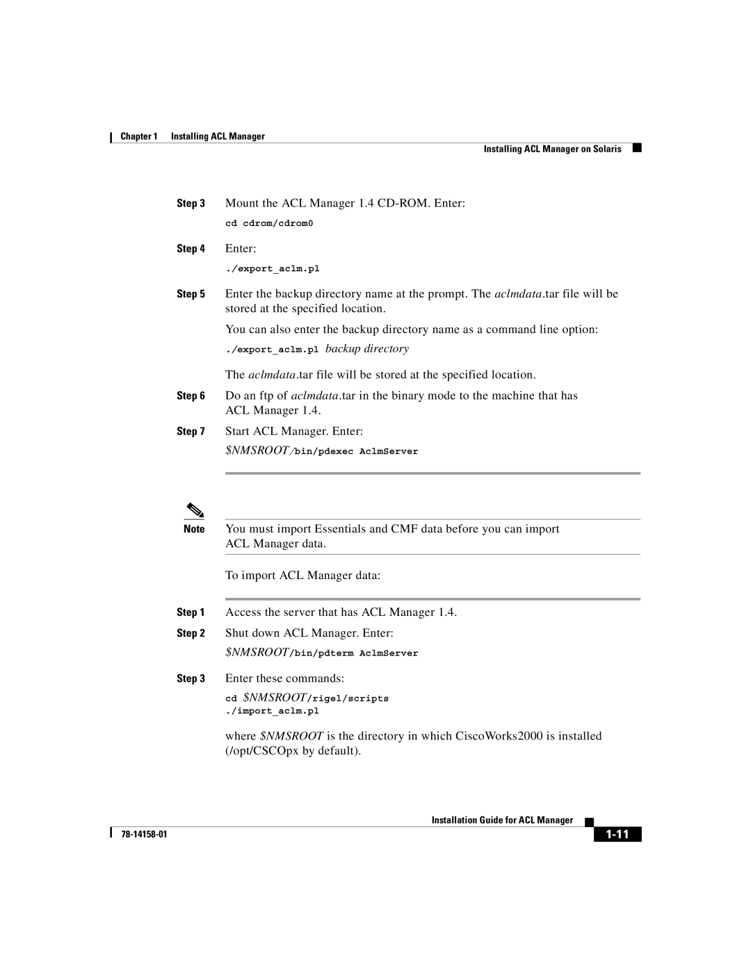 Cisco Systems CiscoWorks2000 manual Exportaclm.pl backup directory 