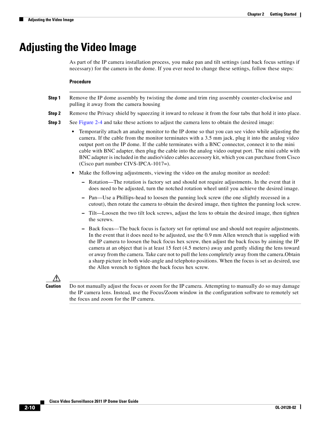 Cisco Systems CIVIS-IPC-2611 manual Adjusting the Video Image 