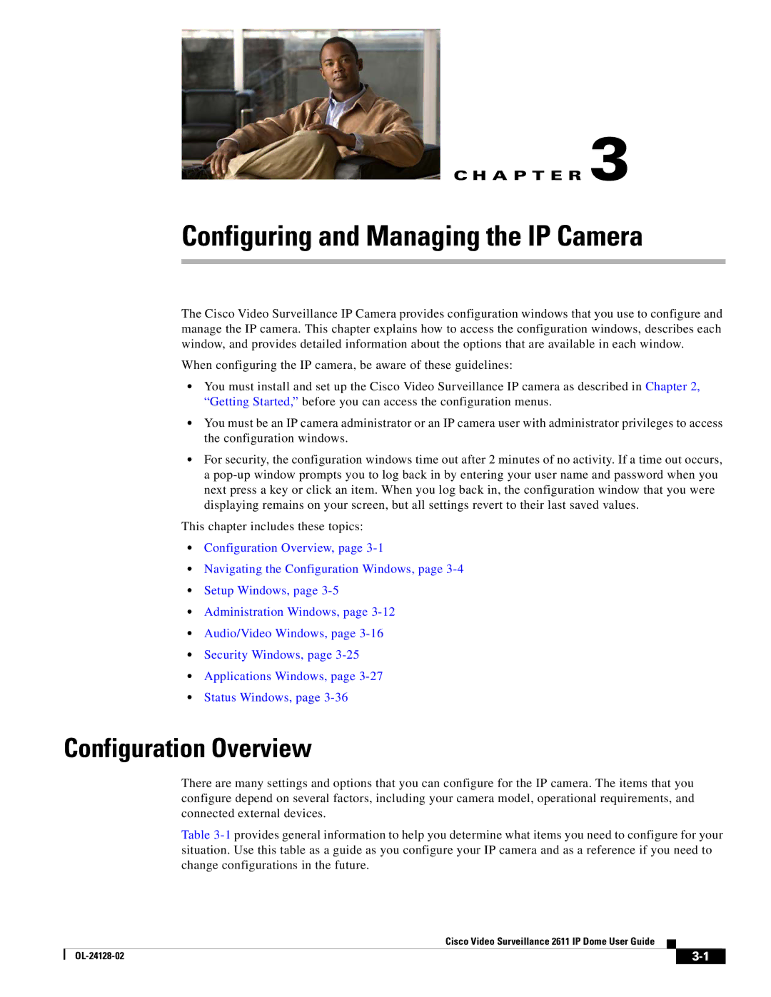 Cisco Systems CIVIS-IPC-2611 manual Configuring and Managing the IP Camera, Configuration Overview 