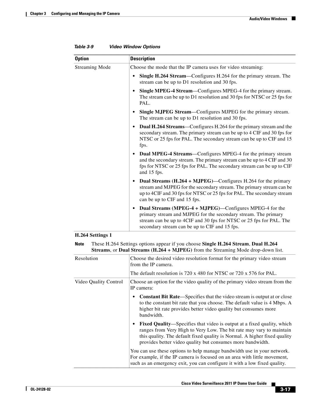 Cisco Systems CIVIS-IPC-2611 manual Dual Streams MPEG-4 + Mjpeg -Configures MPEG-4 for, Settings 