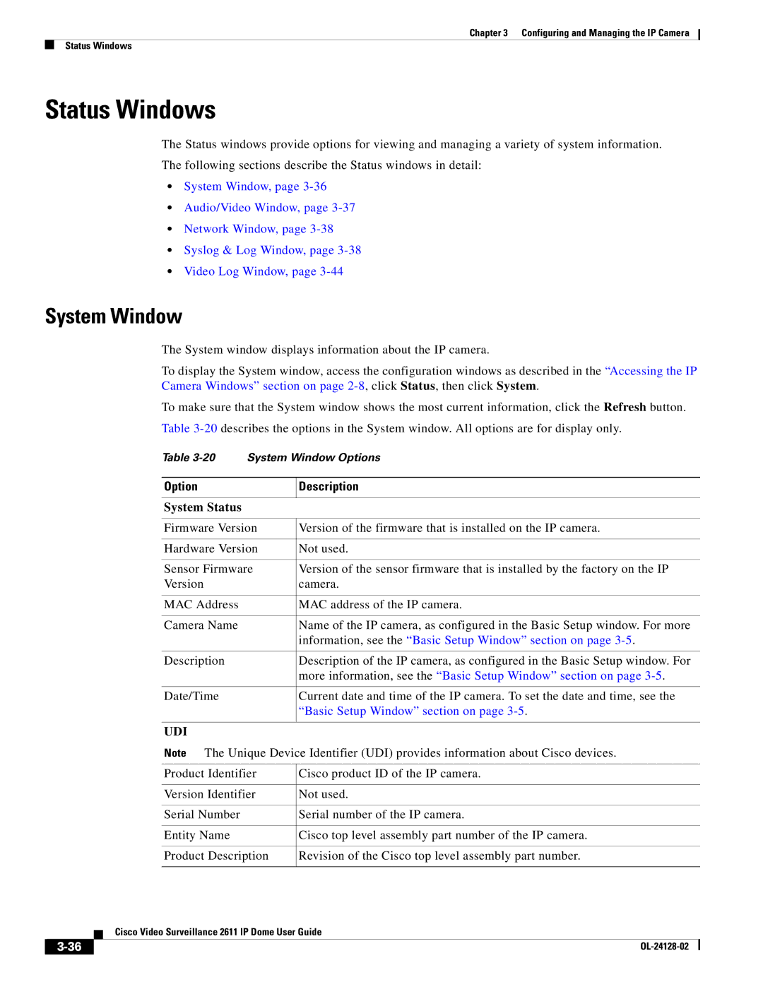 Cisco Systems CIVIS-IPC-2611 manual Status Windows, System Window, System Status 