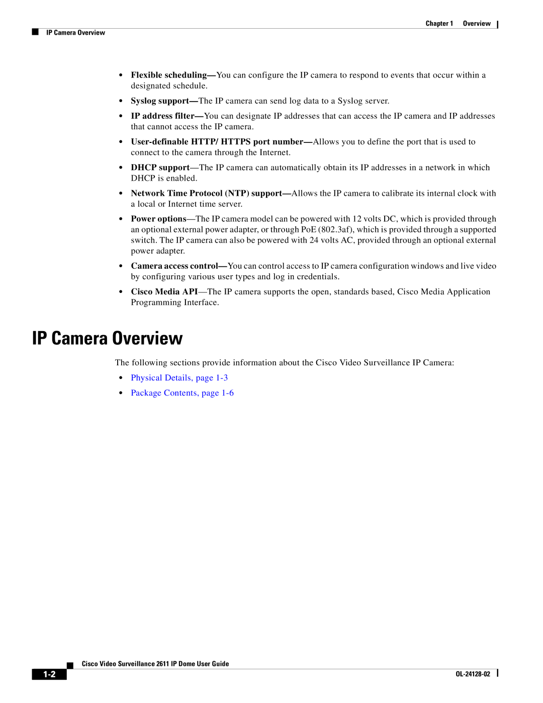 Cisco Systems CIVIS-IPC-2611 manual IP Camera Overview, Physical Details, Package Contents 