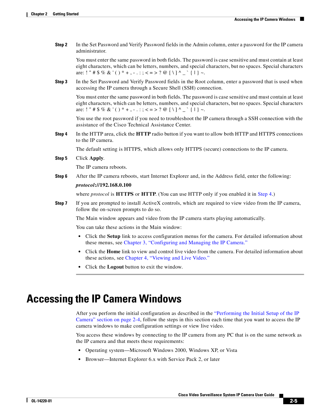 Cisco Systems CIVS-IPC-2500 manual Accessing the IP Camera Windows, Protocol//192.168.0.100 