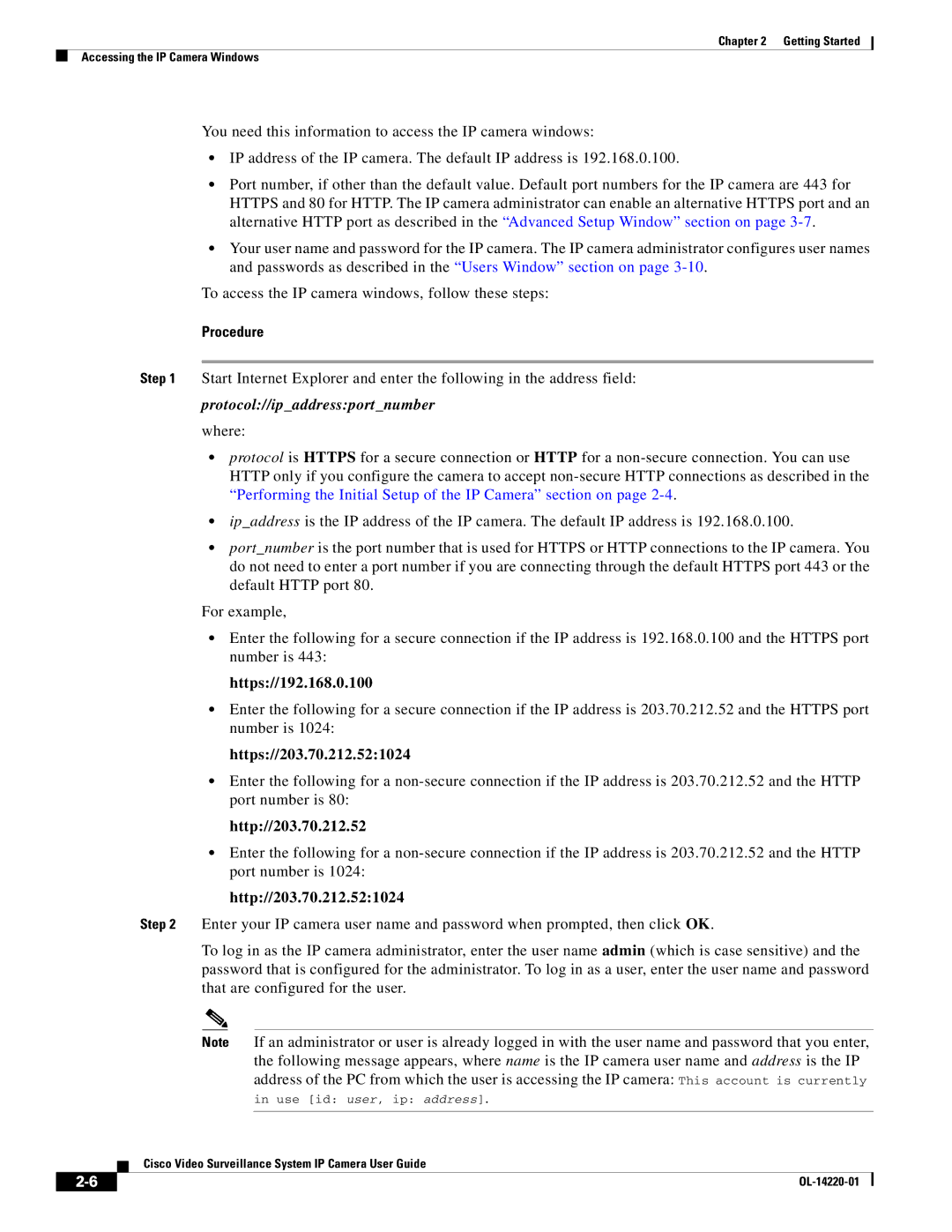 Cisco Systems CIVS-IPC-2500 manual Https//192.168.0.100, Https//203.70.212.521024, Http//203.70.212.521024 