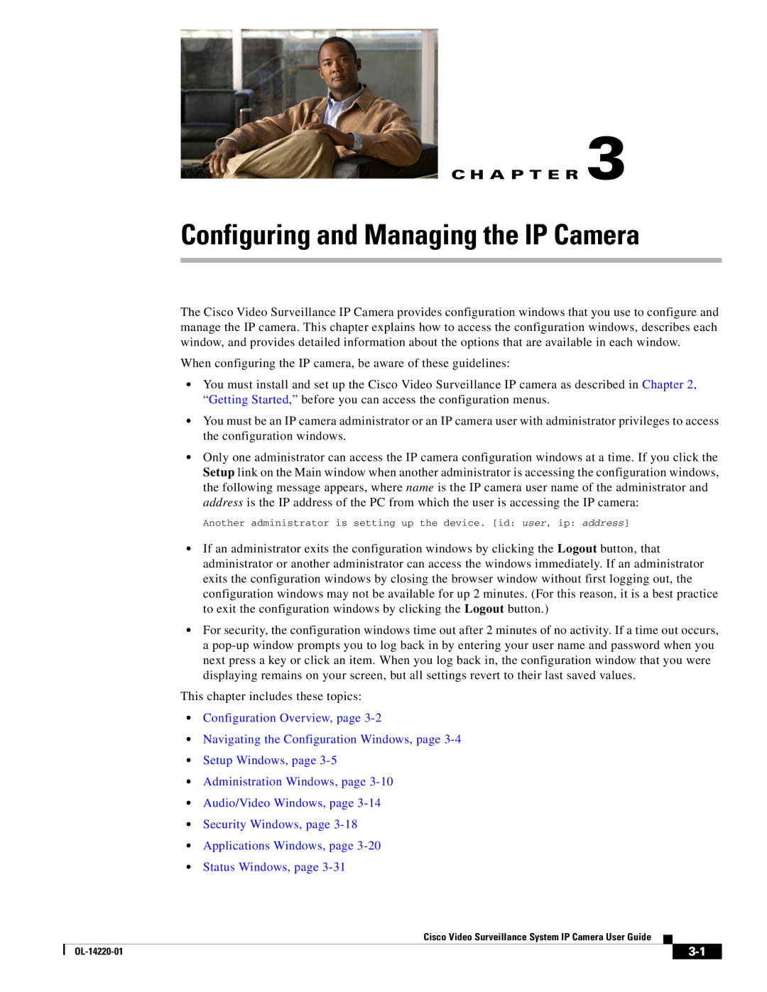 Cisco Systems CIVS-IPC-2500 manual Configuring and Managing the IP Camera 