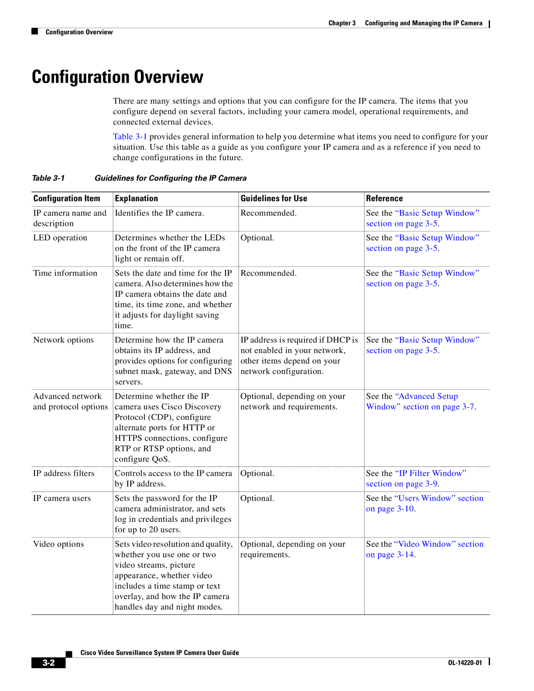 Cisco Systems CIVS-IPC-2500 manual Configuration Overview, Configuration Item Explanation Guidelines for Use Reference 