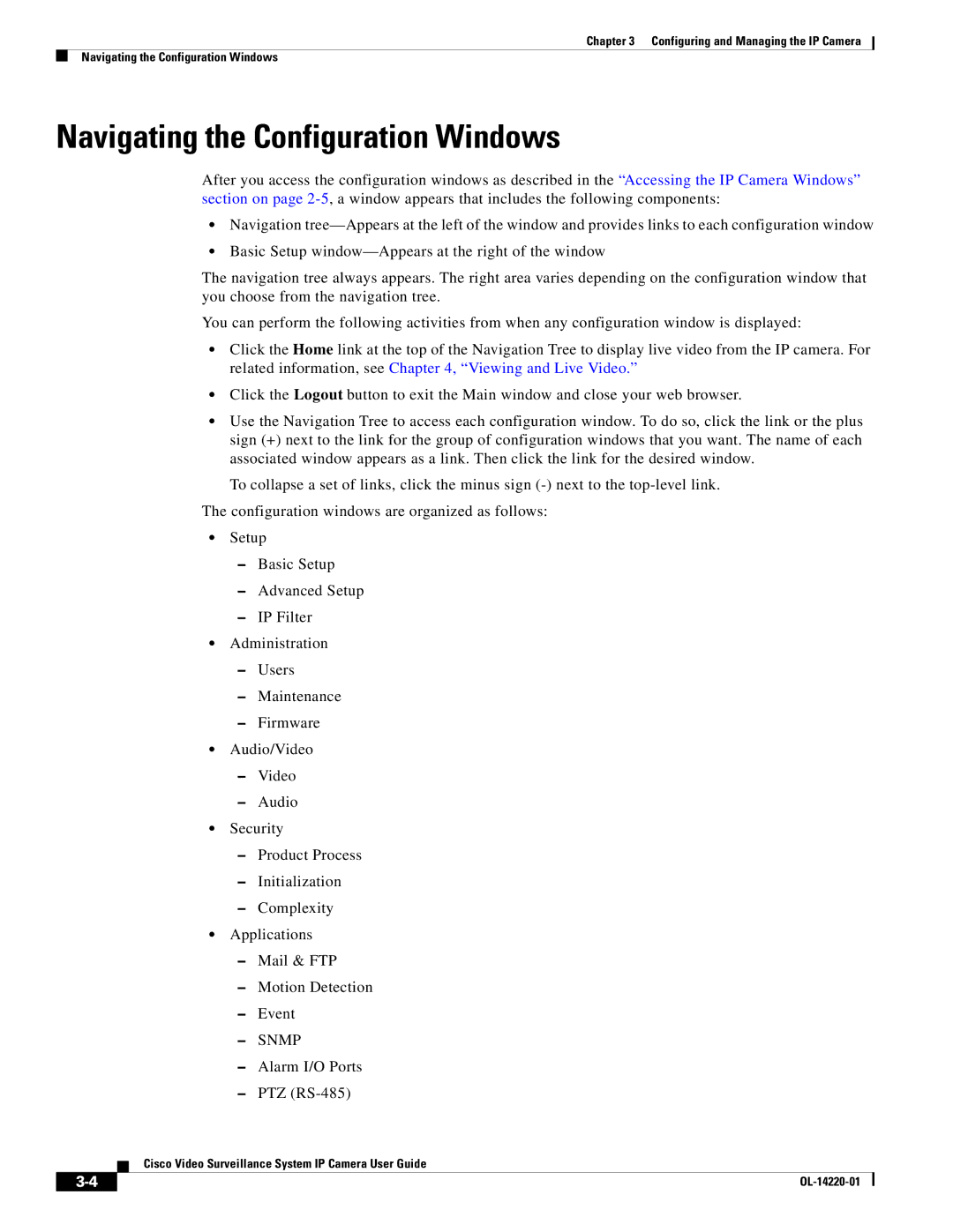 Cisco Systems CIVS-IPC-2500 manual Navigating the Configuration Windows, Snmp 