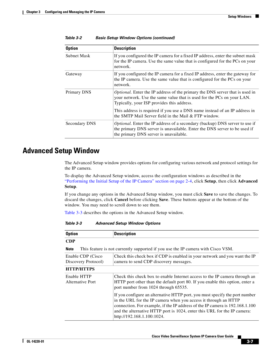 Cisco Systems CIVS-IPC-2500 manual Advanced Setup Window, Cdp 