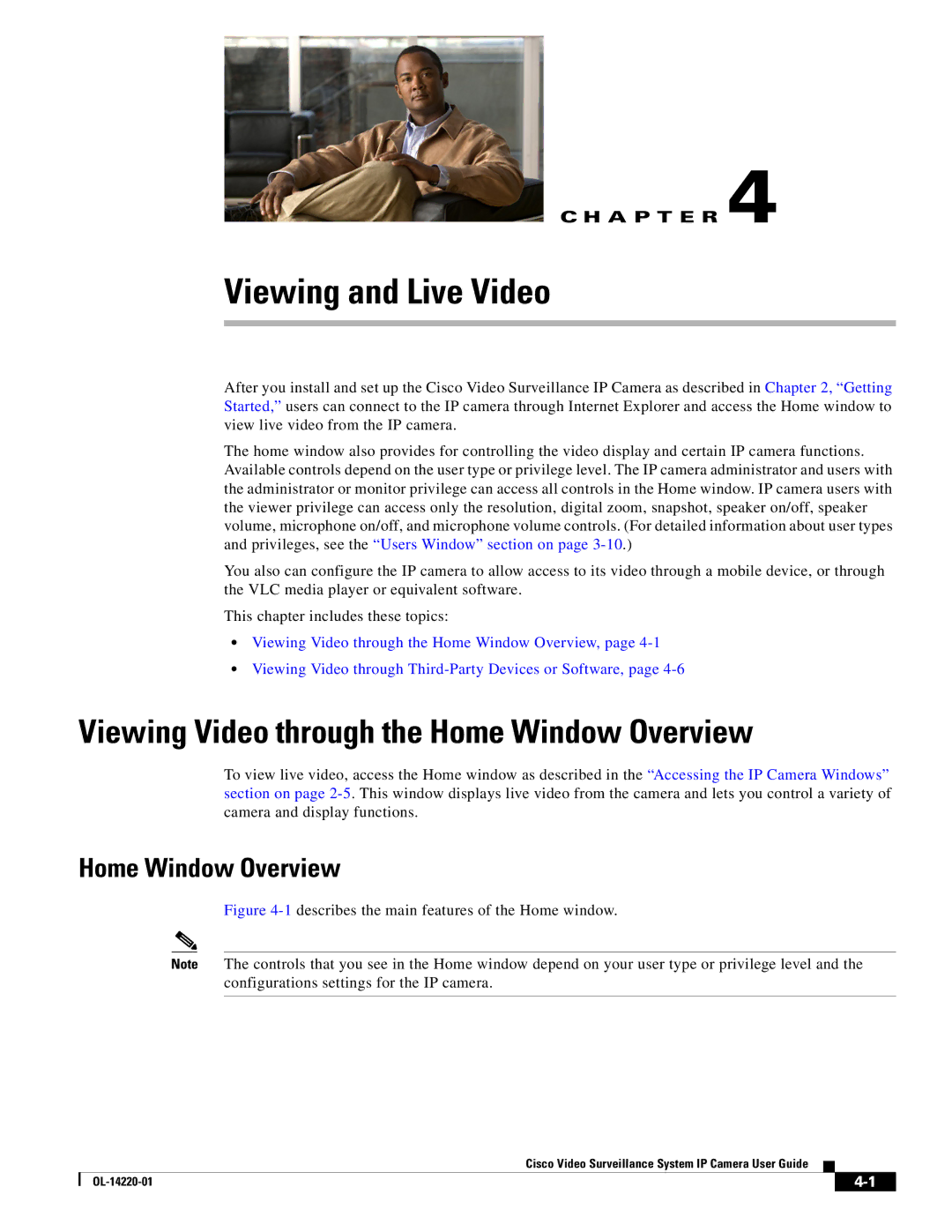 Cisco Systems CIVS-IPC-2500 manual Viewing Video through the Home Window Overview 