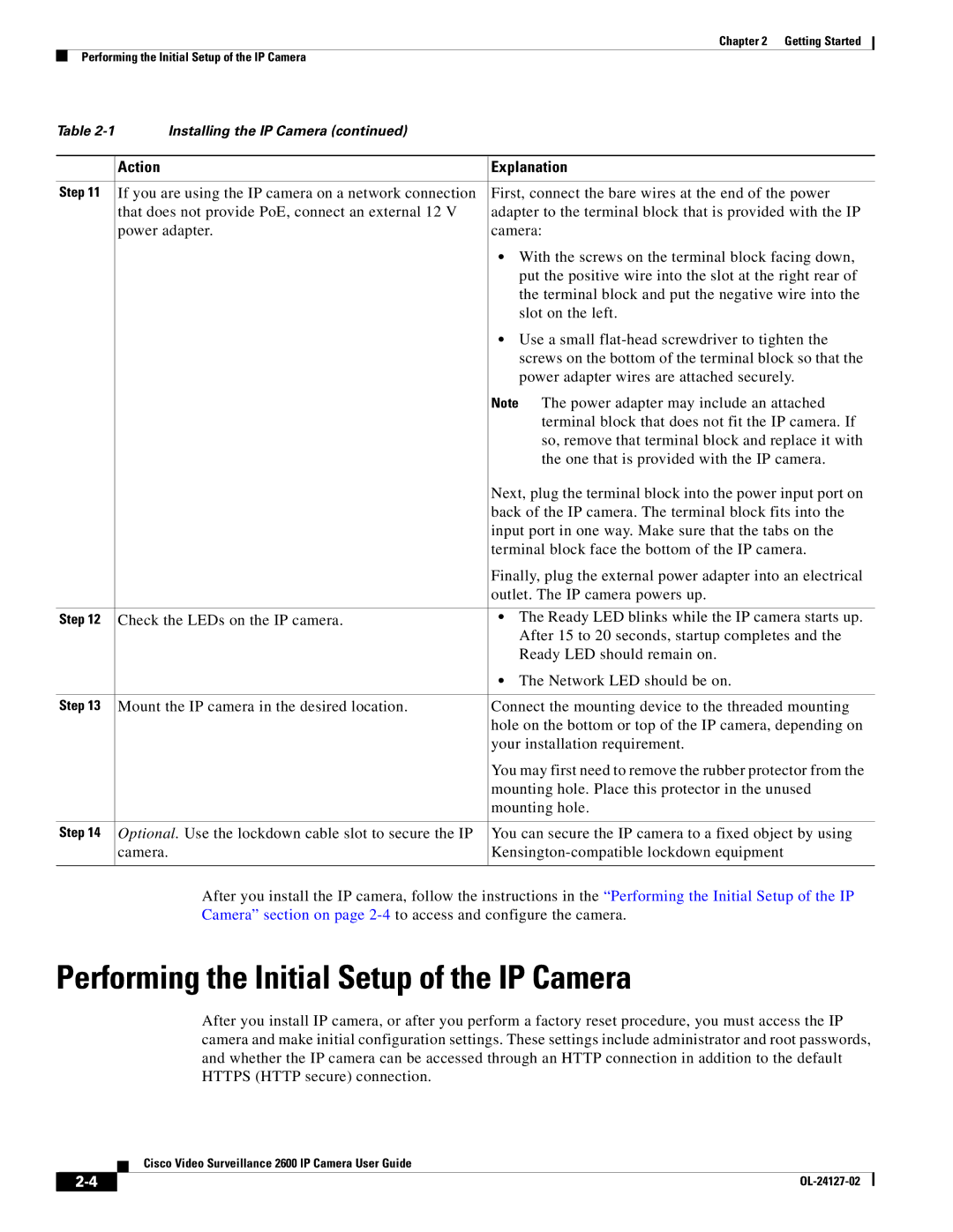 Cisco Systems CIVS-IPC-2600 manual Performing the Initial Setup of the IP Camera 