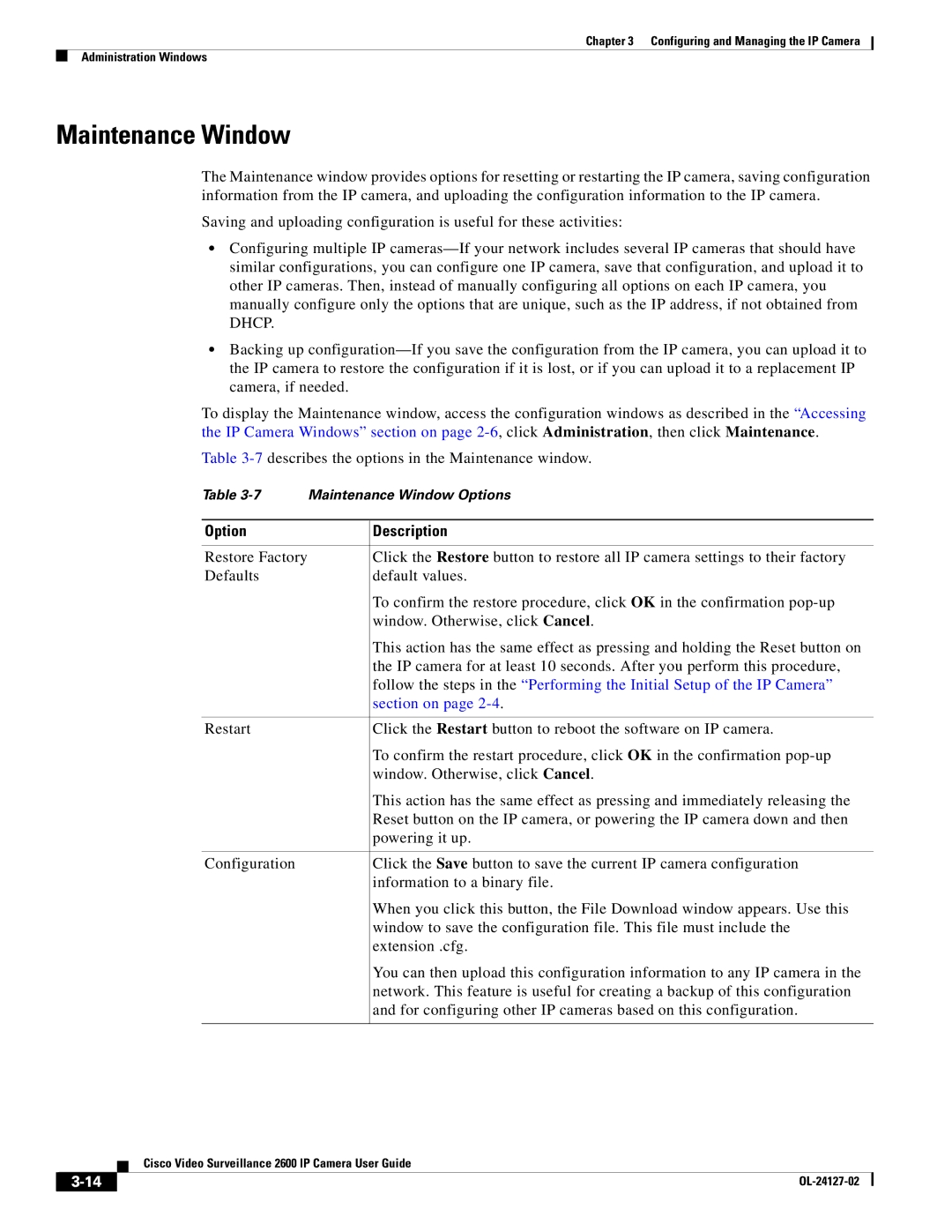 Cisco Systems CIVS-IPC-2600 manual Maintenance Window, Section on 