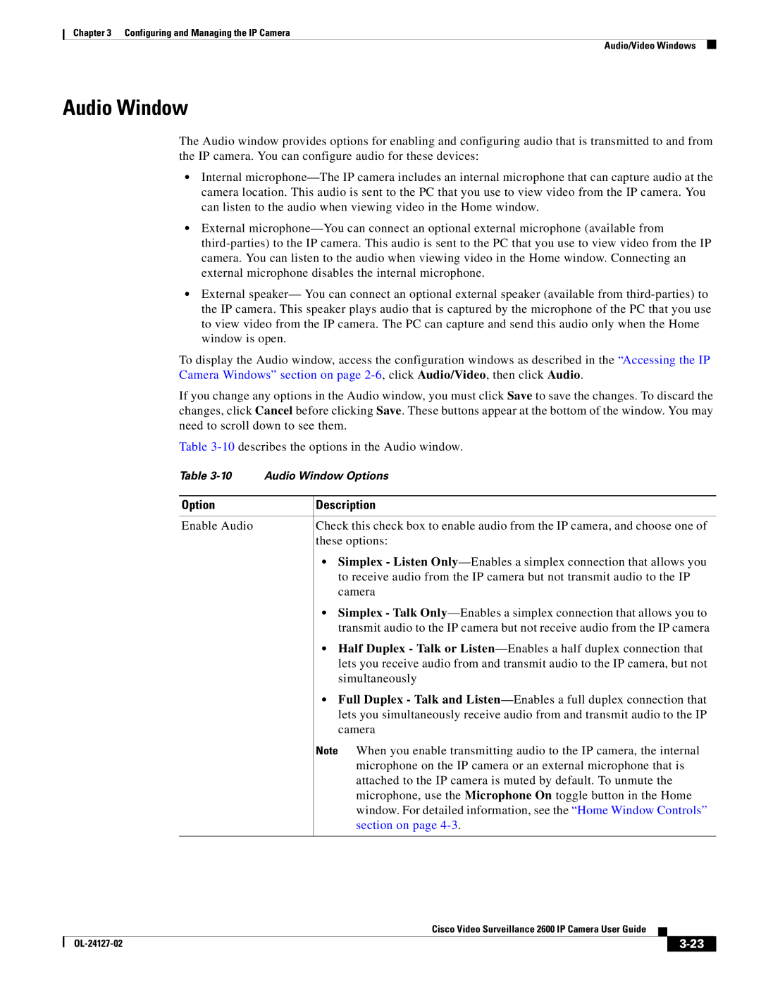 Cisco Systems CIVS-IPC-2600 manual Audio Window, Section on 