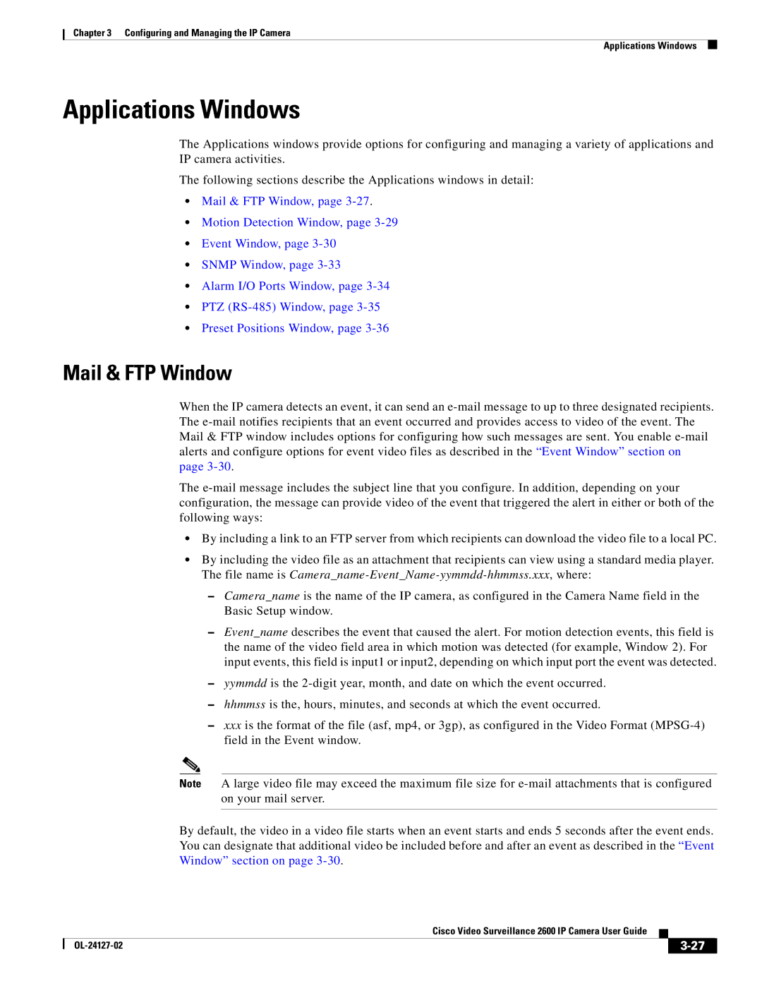 Cisco Systems CIVS-IPC-2600 manual Applications Windows, Mail & FTP Window 