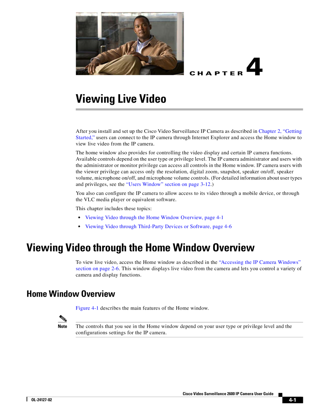 Cisco Systems CIVS-IPC-2600 manual Viewing Video through the Home Window Overview 