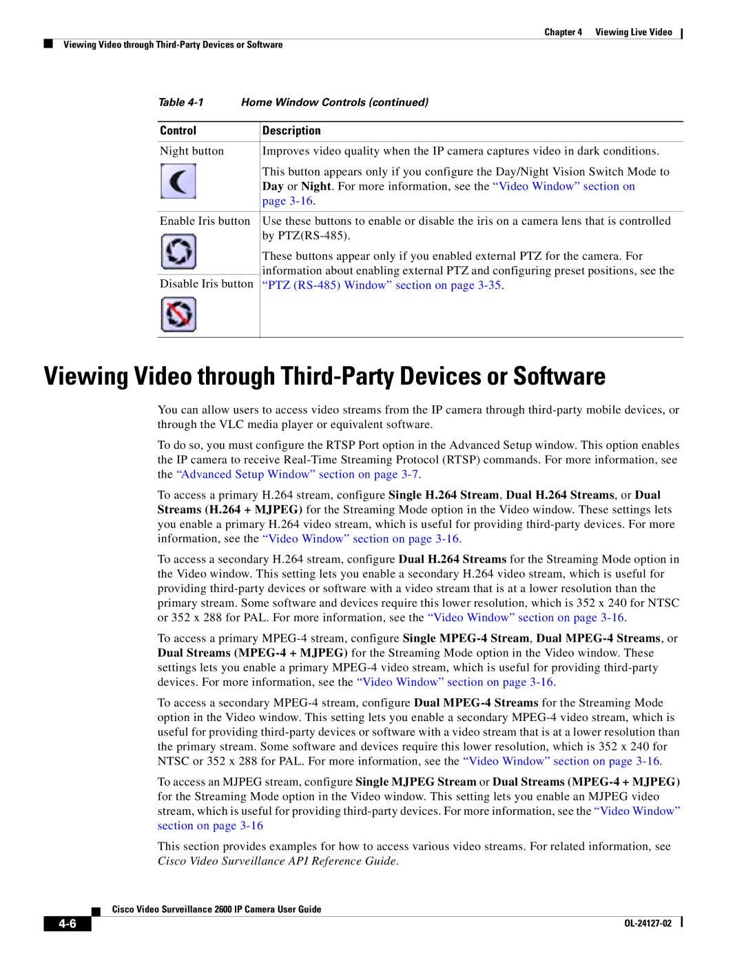 Cisco Systems CIVS-IPC-2600 manual Viewing Video through Third-Party Devices or Software 