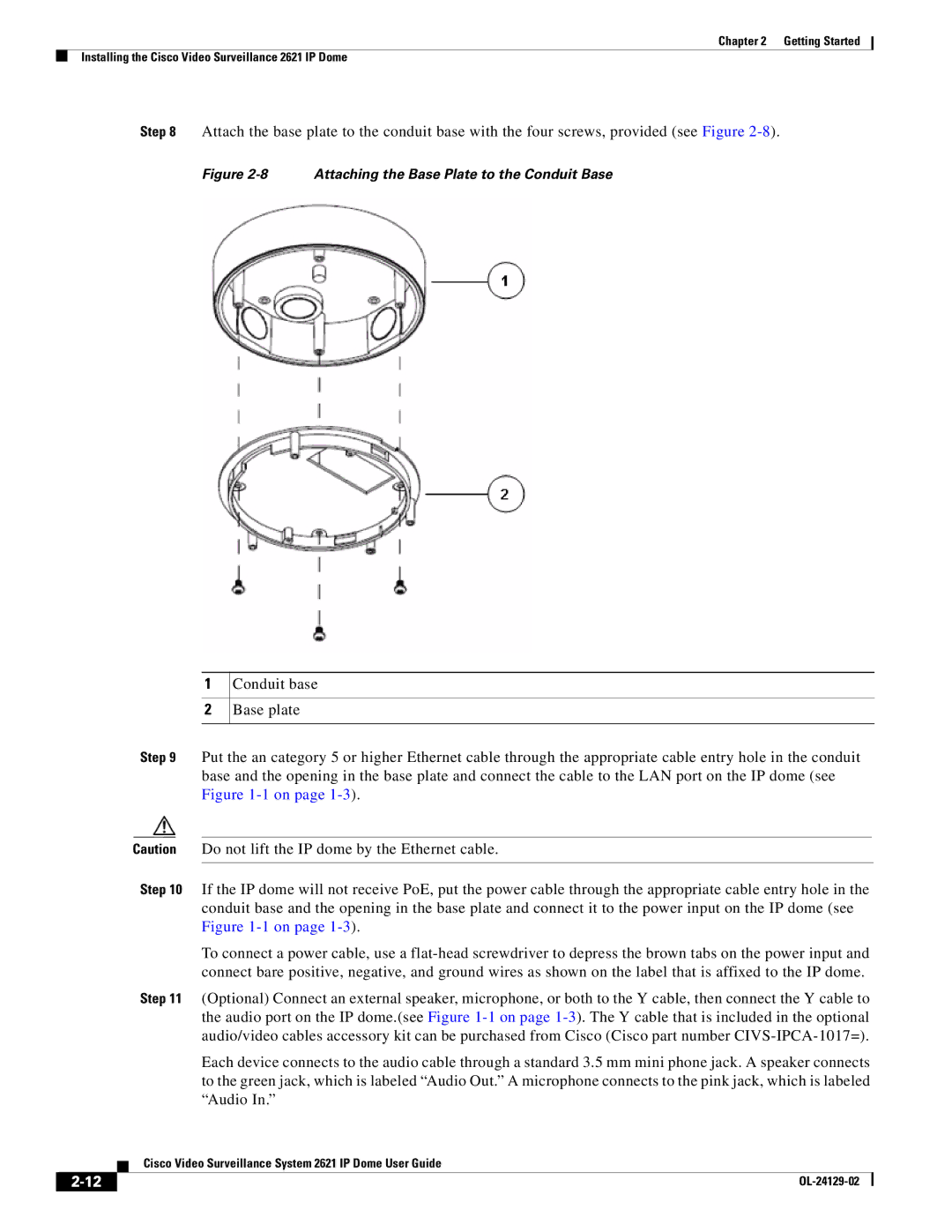 Cisco Systems CIVS-IPC-2621V manual Attaching the Base Plate to the Conduit Base 