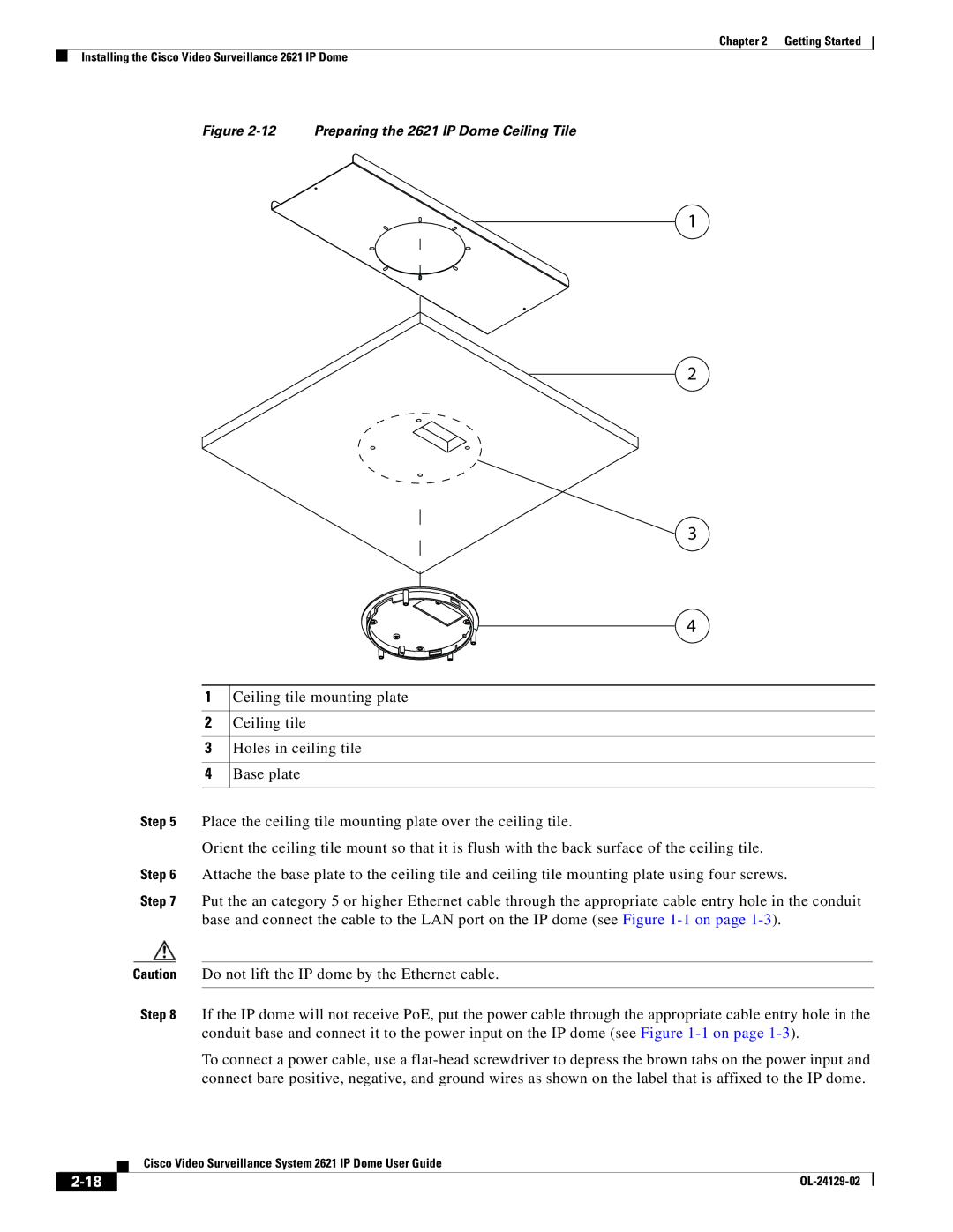 Cisco Systems CIVS-IPC-2621V manual Preparing the 2621 IP Dome Ceiling Tile 