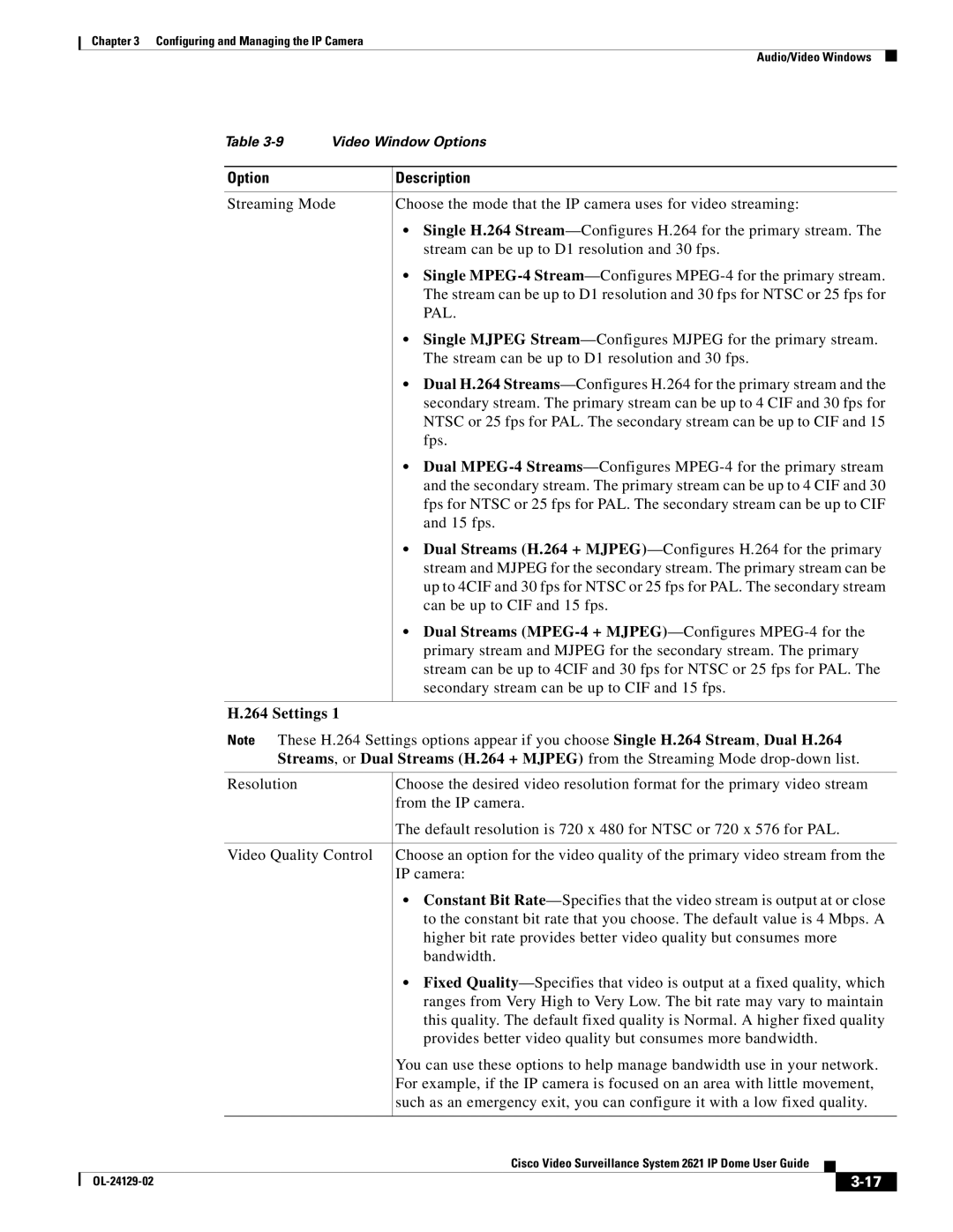 Cisco Systems CIVS-IPC-2621V manual Dual Streams MPEG-4 + Mjpeg -Configures MPEG-4 for, Settings 