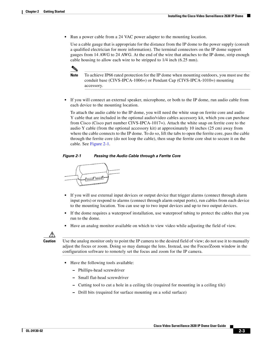 Cisco Systems CIVS-IPC-2630V manual Passing the Audio Cable through a Ferrite Core 