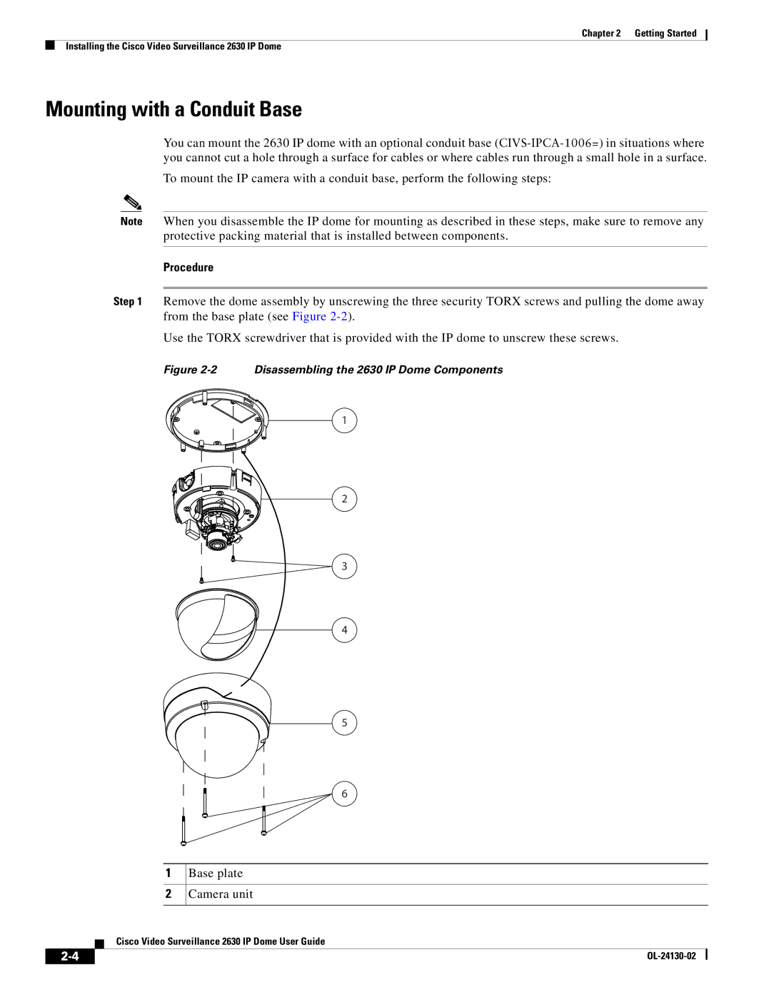 Cisco Systems CIVS-IPC-2630V manual Mounting with a Conduit Base, Procedure 