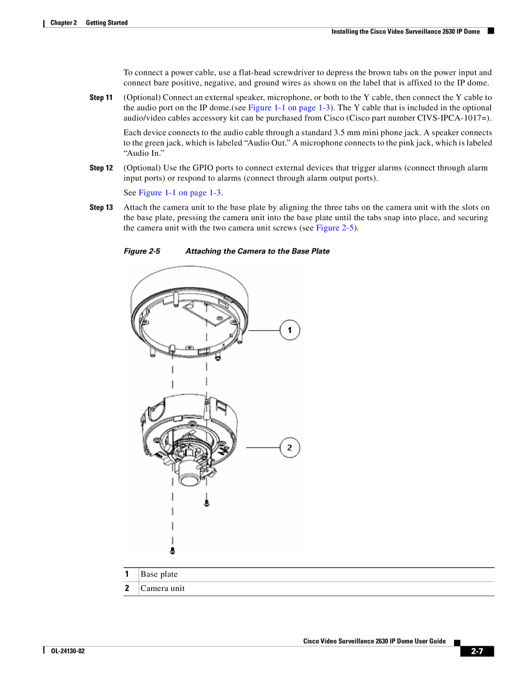 Cisco Systems CIVS-IPC-2630V manual See -1 on, Attaching the Camera to the Base Plate 