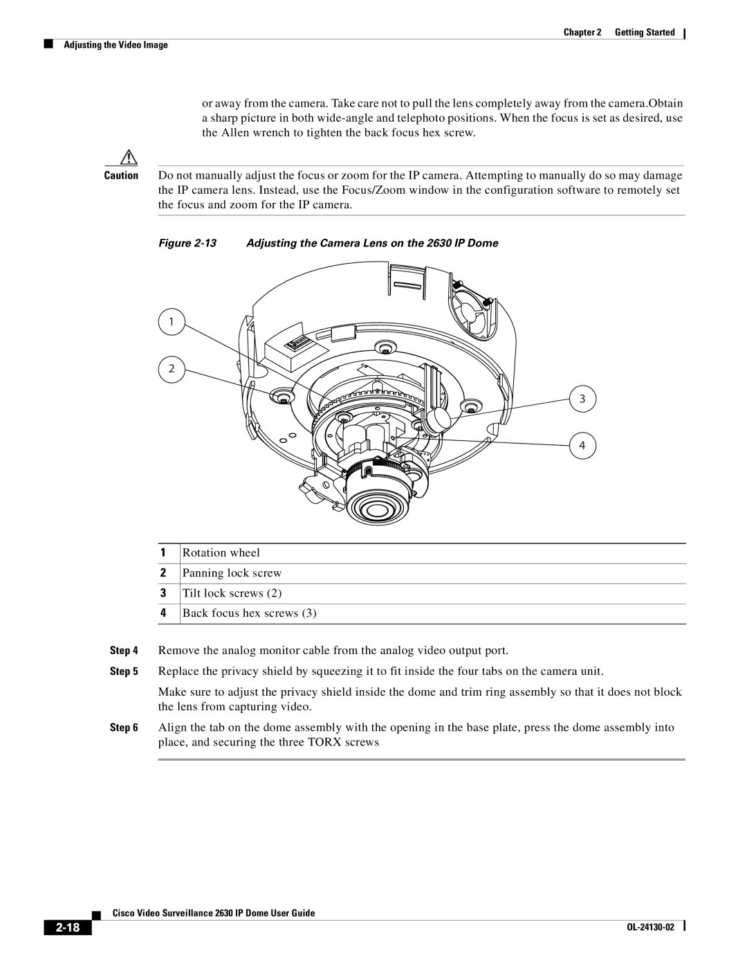 Cisco Systems CIVS-IPC-2630V manual Adjusting the Camera Lens on the 2630 IP Dome 