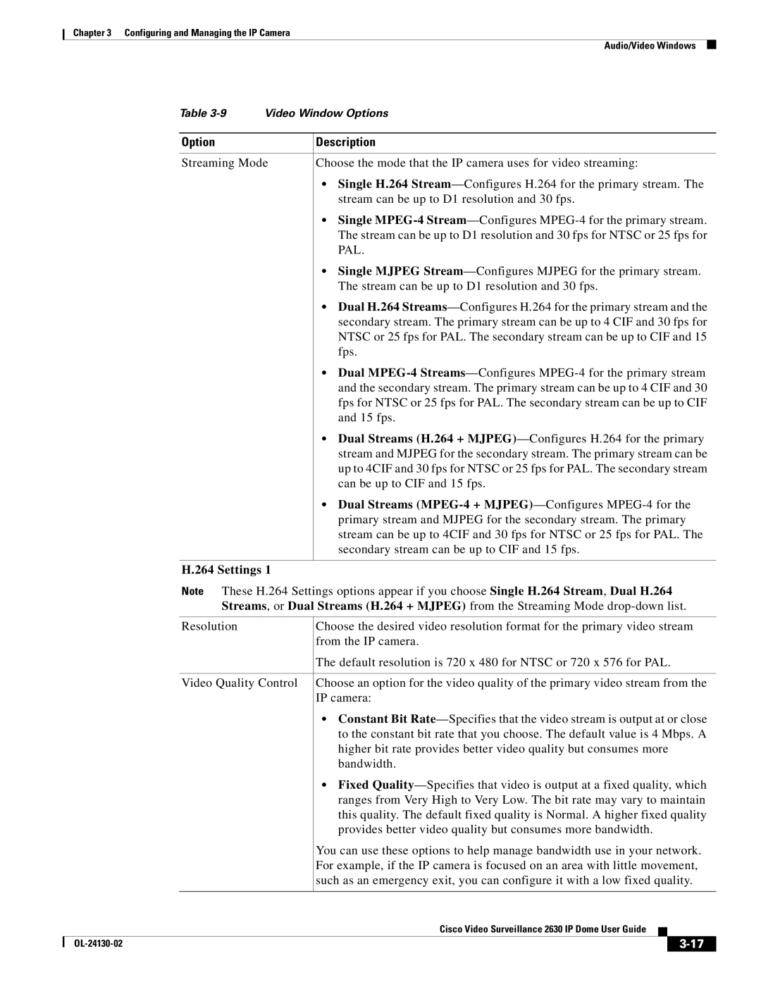 Cisco Systems CIVS-IPC-2630V manual Dual Streams MPEG-4 + Mjpeg -Configures MPEG-4 for, Settings 