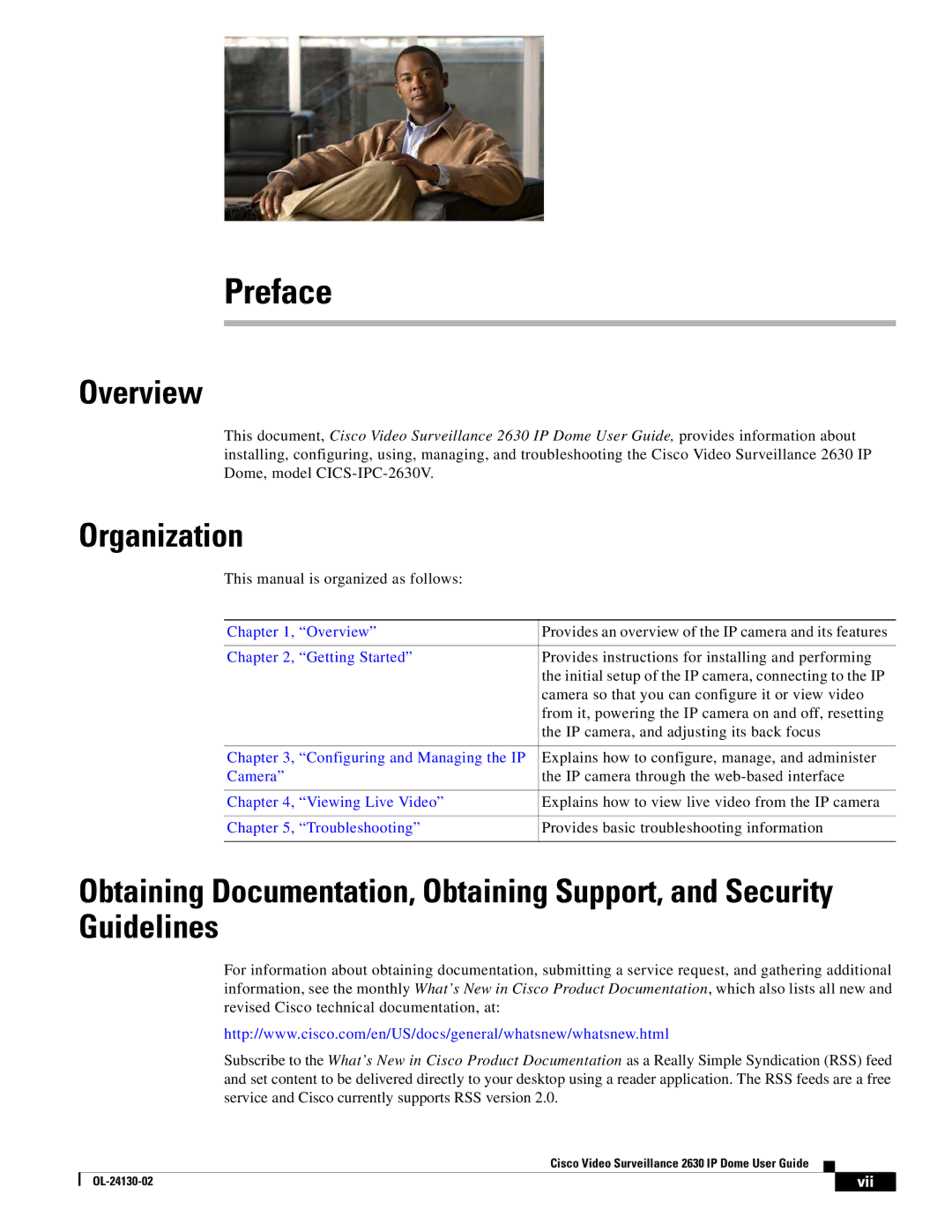 Cisco Systems CIVS-IPC-2630V manual Overview, Organization, Vii 