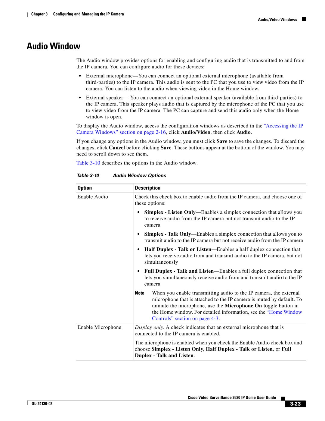 Cisco Systems CIVS-IPC-2630V manual Audio Window, Controls section on, Duplex Talk and Listen 