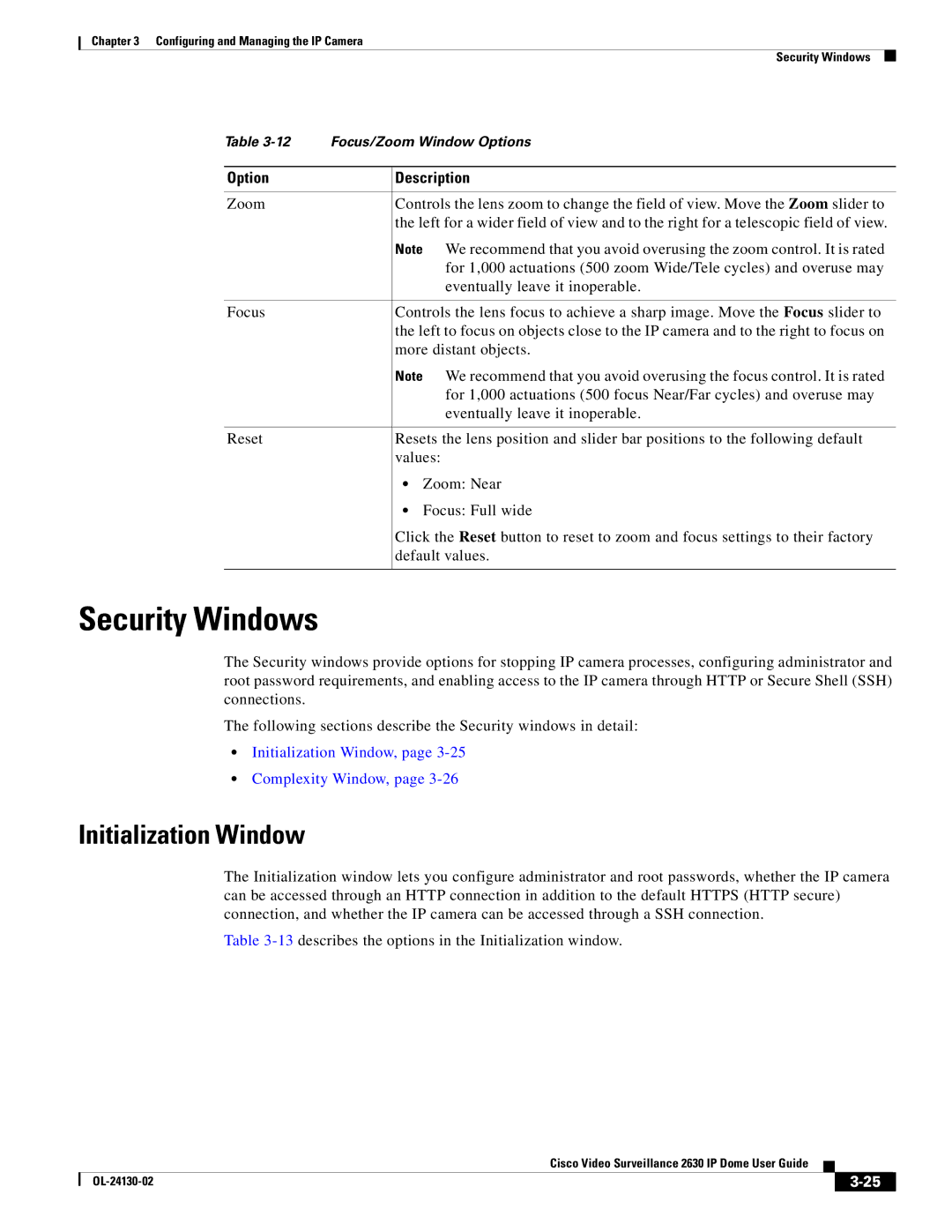 Cisco Systems CIVS-IPC-2630V manual Security Windows, Initialization Window, Complexity Window 