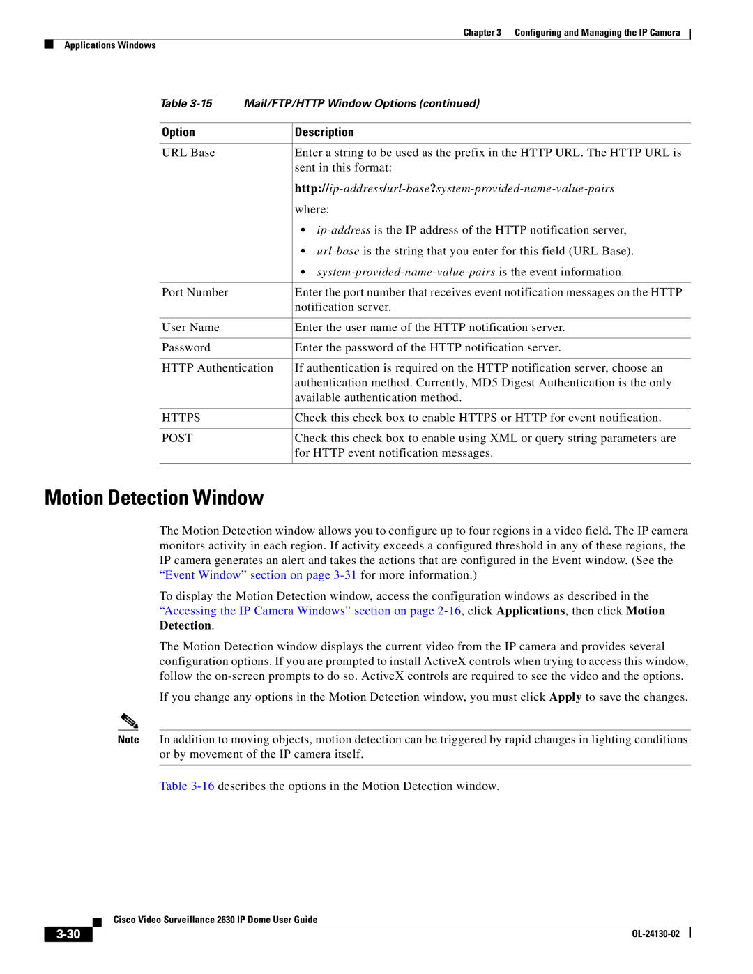 Cisco Systems CIVS-IPC-2630V manual Motion Detection Window, System-provided-name-value-pairs is the event information 