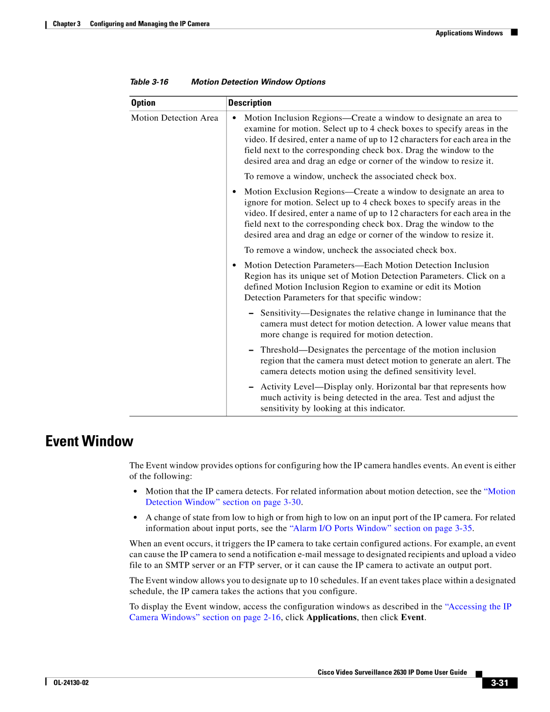 Cisco Systems CIVS-IPC-2630V manual Event Window 