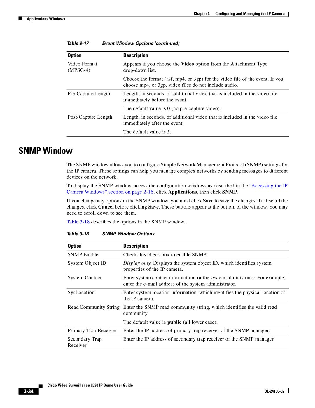 Cisco Systems CIVS-IPC-2630V manual Snmp Window 