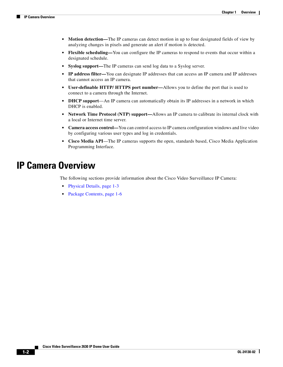 Cisco Systems CIVS-IPC-2630V manual IP Camera Overview, Physical Details, Package Contents 
