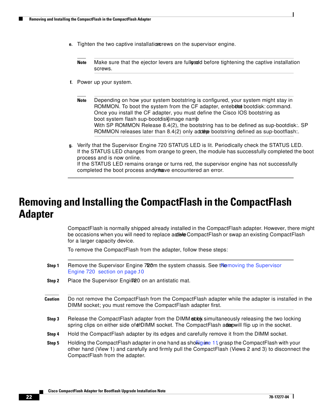 Cisco Systems CompactFlash Adapter manual Boot system flash sup-bootdiskimage name 