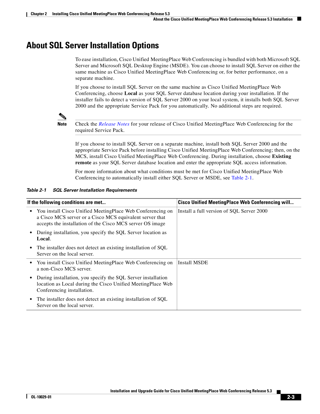 Cisco Systems Conference Phone manual About SQL Server Installation Options, If the following conditions are met 