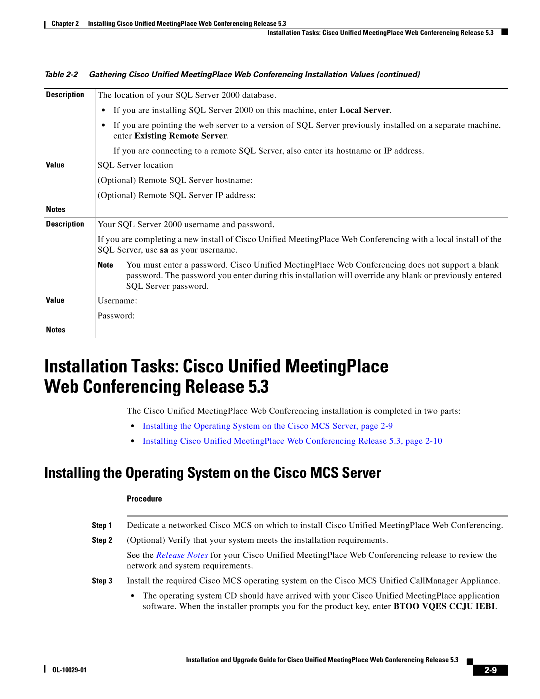 Cisco Systems Conference Phone manual Installing the Operating System on the Cisco MCS Server 