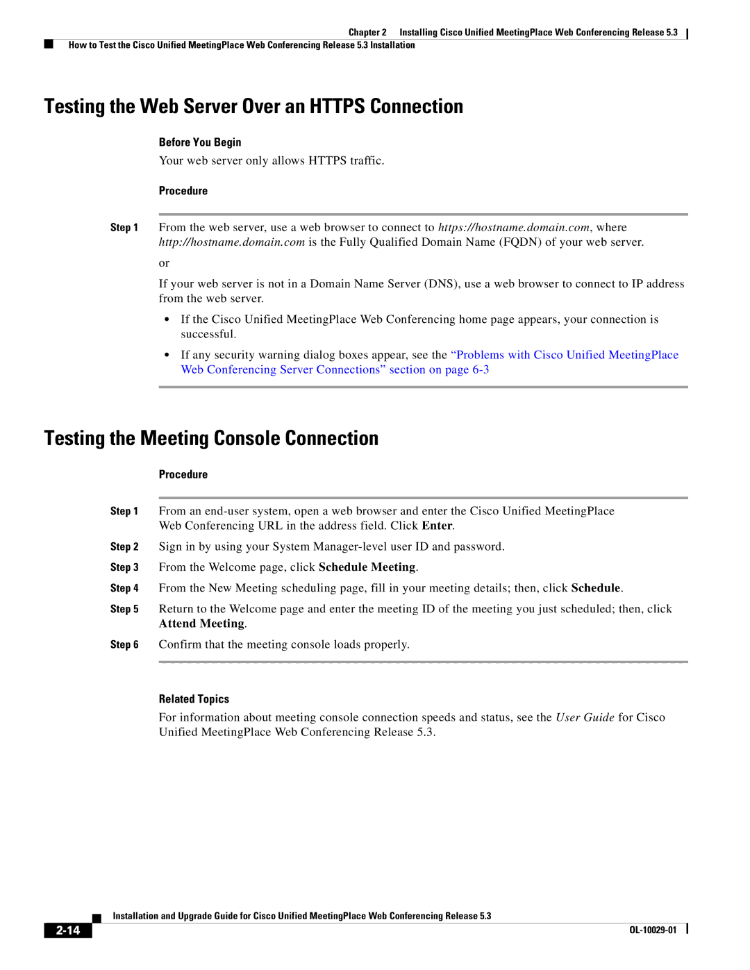 Cisco Systems Conference Phone Testing the Web Server Over an Https Connection, Testing the Meeting Console Connection 